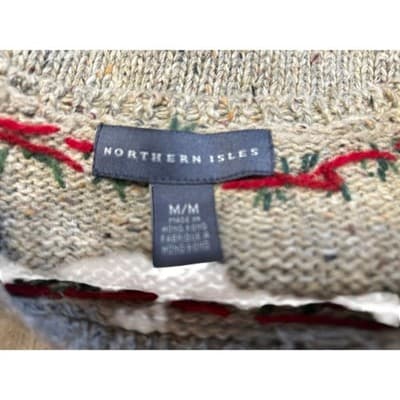 Northern Isles Sweater Womens Medium Beige Knit Christmas Goose Cardinal Vintage - Thumbnail 2