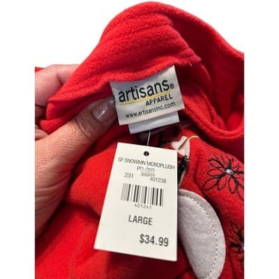 Artisans Apparel Snowman Fleece Sweatshirt Large Red Christmas Holiday - Thumbnail 3