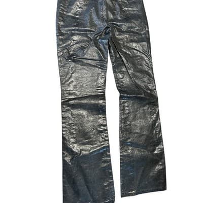 Express Jeans Metallic Snakeskin Coated Pants Size 1/2 Black Gunmetal Flare - Image 1