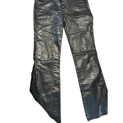 Express Jeans Metallic Snakeskin Coated Pants Size 1/2 Black Gunmetal Flare - Thumbnail 2