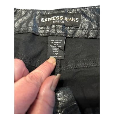 Express Jeans Metallic Snakeskin Coated Pants Size 1/2 Black Gunmetal Flare - Thumbnail 4