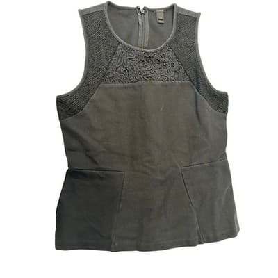 J.Crew Black Lace Peplum Top Sleeveless Floral Yoke Blouse XS - Image 1