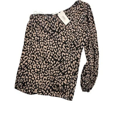 FSL Apparel One Shoulder Leopard Print Top Size Medium NWT Tan Black Cheetah - Image 1