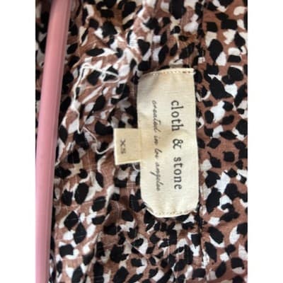 Cloth & Stone Animal Print Tie Front Cropped Blouse XS Brown Black Long Sleeve - Image 1