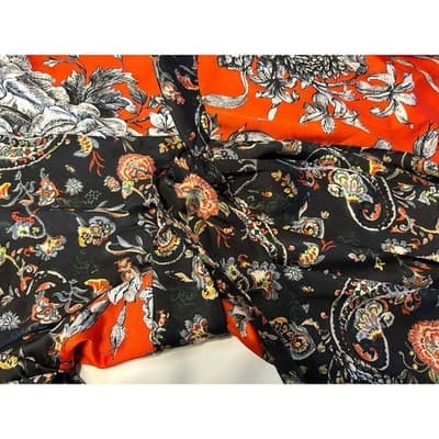 Zara Woman Blouse Large Orange Black Floral Paisley Split Print Tie Waist Top - Thumbnail 3