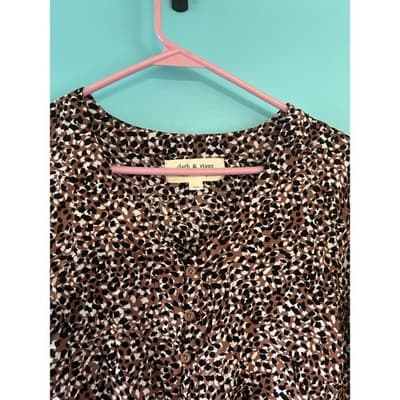 Cloth & Stone Animal Print Tie Front Cropped Blouse XS Brown Black Long Sleeve - Thumbnail 3