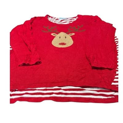 Unity Worldwear Reindeer Sweater Womens 1X Red White Striped Holiday Sequin Nose - Image 1