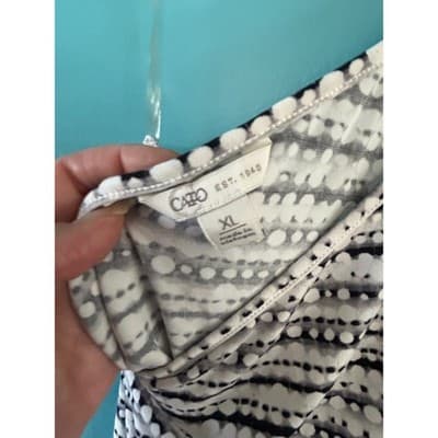 Cato One Shoulder Top XL Black White Geometric Dot Stripe Print Blouse - Thumbnail 2