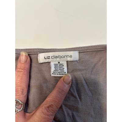 Liz Claiborne Sequin Top Womens Medium Grey Silver Animal Print Blouse - Thumbnail 2