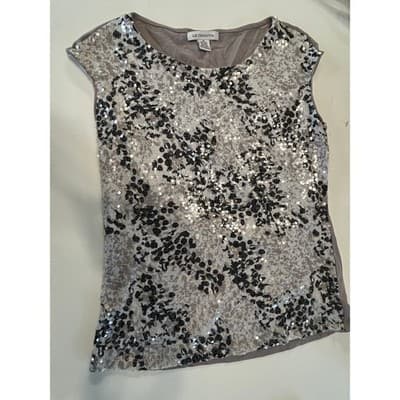 Liz Claiborne Sequin Top Womens Medium Grey Silver Animal Print Blouse - Image 1