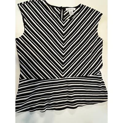 Liz Claiborne Sleeveless Top Size L Black White Striped Chevron Knit Blouse - Image 1