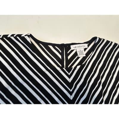 Liz Claiborne Sleeveless Top Size L Black White Striped Chevron Knit Blouse - Thumbnail 3