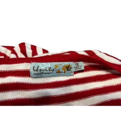Unity Worldwear Reindeer Sweater Womens 1X Red White Striped Holiday Sequin Nose - Thumbnail 3