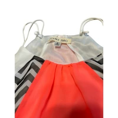 Double Zero Neon Coral Chevron Dress Size S Black White Sleeveless Blouse - Thumbnail 4