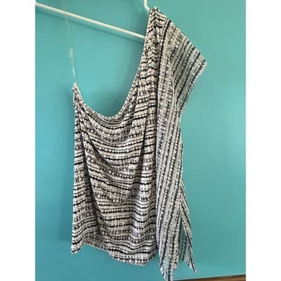 Cato One Shoulder Top XL Black White Geometric Dot Stripe Print Blouse - Image 1
