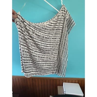 Cato One Shoulder Top XL Black White Geometric Dot Stripe Print Blouse - Thumbnail 3