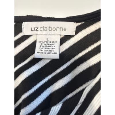 Liz Claiborne Sleeveless Top Size L Black White Striped Chevron Knit Blouse - Thumbnail 2