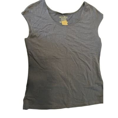 Mikarose Cap Sleeve Top Size L Black Scoop Neck Modest Stretch Basic NWT - Thumbnail 2
