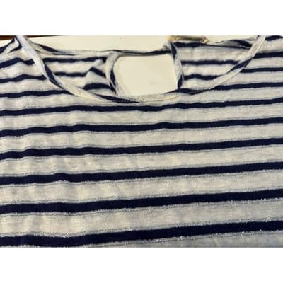 Christian Siriano New York Striped Top Womens Large Navy White Metallic Shimmer - Thumbnail 3