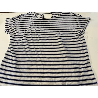 Christian Siriano New York Striped Top Womens Large Navy White Metallic Shimmer - Image 1