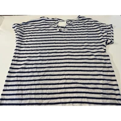 Christian Siriano New York Striped Top Womens Large Navy White Metallic Shimmer - Thumbnail 5