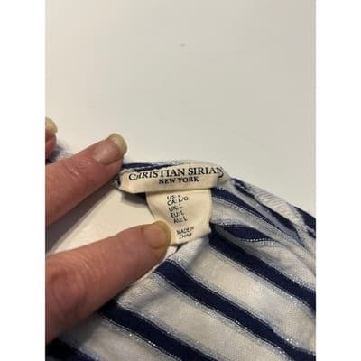 Christian Siriano New York Striped Top Womens Large Navy White Metallic Shimmer - Thumbnail 2