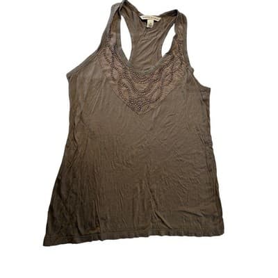 Banana Republic Tank Top XS Brown Beaded Racerback Sleeveless Scoop Neck Blouse - Thumbnail 2