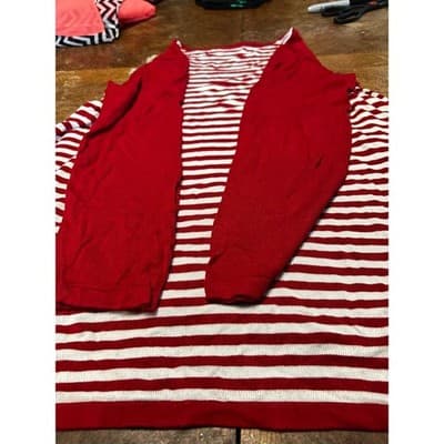 Unity Worldwear Reindeer Sweater Womens 1X Red White Striped Holiday Sequin Nose - Thumbnail 6