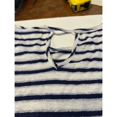 Christian Siriano New York Striped Top Womens Large Navy White Metallic Shimmer - Thumbnail 4