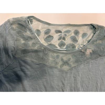 Lauren Conrad Top Womens XS Blue Long Sleeve Mesh Floral Embroidered Slub Knit - Thumbnail 2