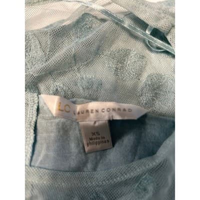 Lauren Conrad Top Womens XS Blue Long Sleeve Mesh Floral Embroidered Slub Knit - Thumbnail 5