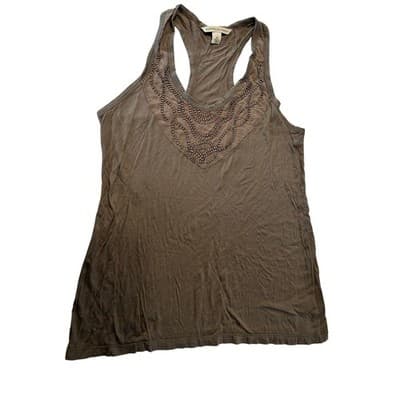 Banana Republic Tank Top XS Brown Beaded Racerback Sleeveless Scoop Neck Blouse - Thumbnail 3