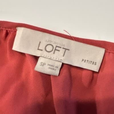 LOFT Blouse Womens SP Small Petite Red Coral Button Front Long Sleeve Top Pocket - Thumbnail 5
