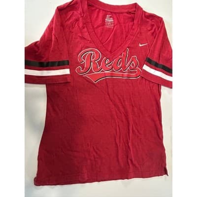 Nike Cincinnati Reds MLB V-Neck T-Shirt Women Medium Red Short Sleeve Fan Gear - Image 1