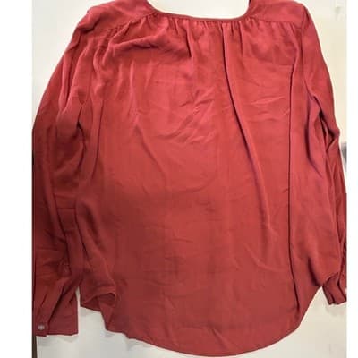 LOFT Blouse Womens SP Small Petite Red Coral Button Front Long Sleeve Top Pocket - Thumbnail 2