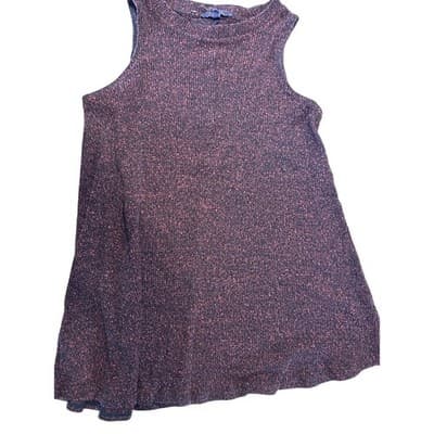 Olivia Sky Knit Tank Top Womens Large Marled Burgundy Black Sleeveless Sweater - Thumbnail 4