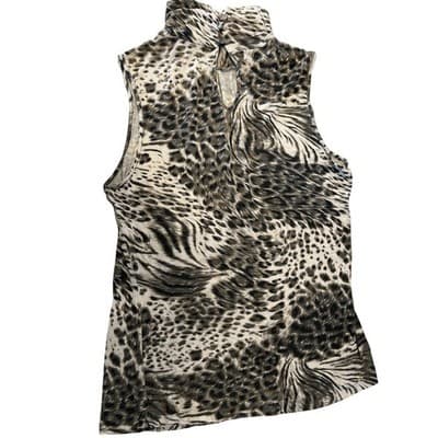 Cable & Gauge Sleeveless High Neck Animal Print Top Size M Grey Black Mock Neck - Thumbnail 2
