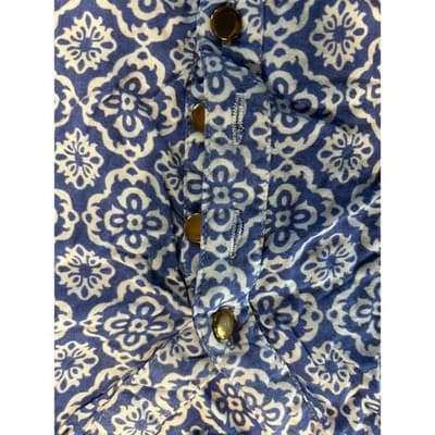 Rebecca Malone Blouse Womens Large Blue White Medallion Print Rayon Button Top - Thumbnail 6