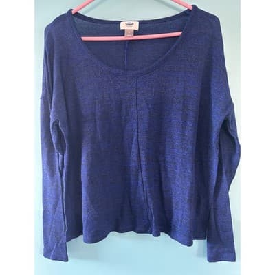 Old Navy Women Medium Blue Knit Scoop Neck Long Sleeve Lightweight Sweater - Thumbnail 2