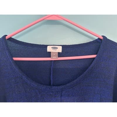 Old Navy Women Medium Blue Knit Scoop Neck Long Sleeve Lightweight Sweater - Thumbnail 3