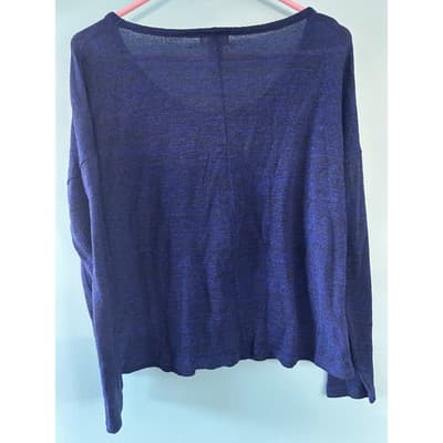 Old Navy Women Medium Blue Knit Scoop Neck Long Sleeve Lightweight Sweater - Thumbnail 4