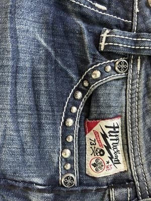 Affliction Bootcut Jeans Studded Patched Biker Distressed Low Rise 27 Read - Thumbnail 9