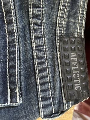 Affliction Bootcut Jeans Studded Patched Biker Distressed Low Rise 27 Read - Thumbnail 5