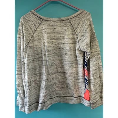 Jolt Sweatshirt Womens Large Gray Neon Coral Chevron Raglan Thermal Pullover - Thumbnail 5