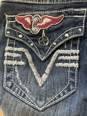 Affliction Bootcut Jeans Studded Patched Biker Distressed Low Rise 27 Read - Thumbnail 4