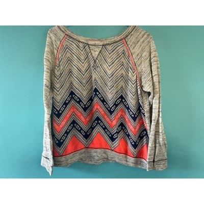 Jolt Sweatshirt Womens Large Gray Neon Coral Chevron Raglan Thermal Pullover - Thumbnail 3