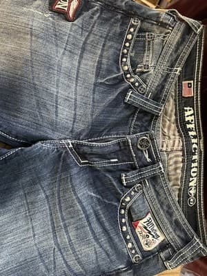 Affliction Bootcut Jeans Studded Patched Biker Distressed Low Rise 27 Read - Thumbnail 10