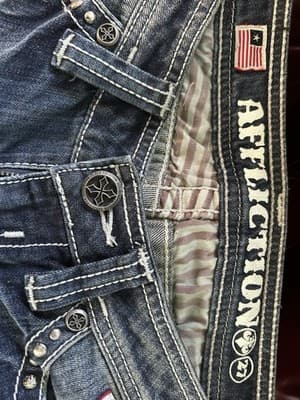 Affliction Bootcut Jeans Studded Patched Biker Distressed Low Rise 27 Read - Thumbnail 8