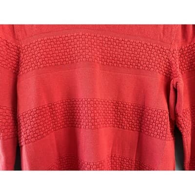 Croft & Barrow Sweater Womens Medium Coral Pink Textured Stripe 3/4 Sleeve - Thumbnail 4