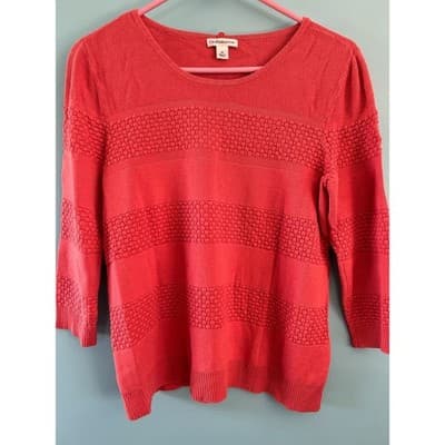 Croft & Barrow Sweater Womens Medium Coral Pink Textured Stripe 3/4 Sleeve - Image 1